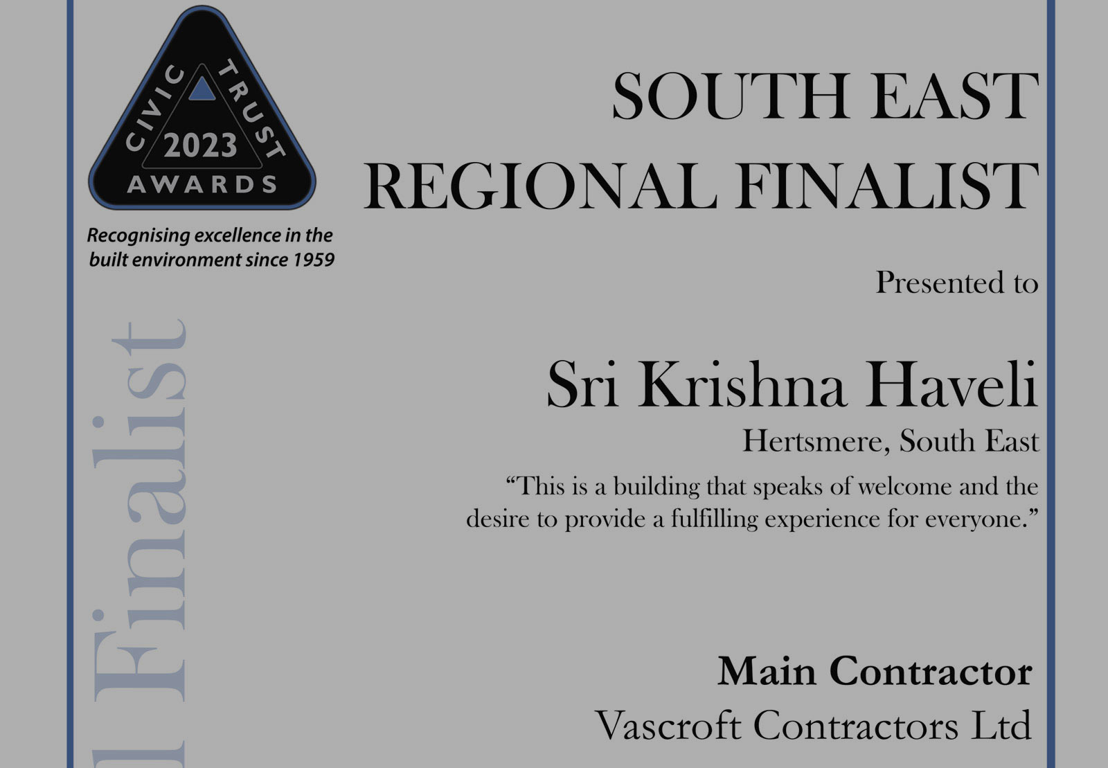 Vascroft have been awarded the Civic Trust Award 2023 as Regional Finalists